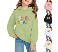 Sixth Grade Hoodie Boys Girls Preppy Sweatshirt First Day of School Hoodies Back to School Jumper Long Sleeve Sports Tops Letter Print Casual (White, 9-11 Years)