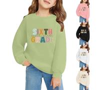 Sixth Grade Sweatshirt for Girls Boys Back to School Jumper Long Sleeve First Day of School Tops Preppy Hoodie Crew Neck Letter Print Hoody Comfy (Green, 10-11 Years)