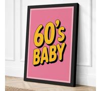 Sixties Baby Retro Canvas Wall Art Print 24x16 Inch | Black