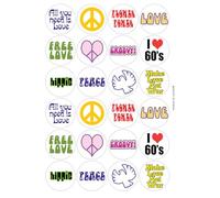 Sixties Hippie Circular Matt Paper Stickers A4 Sheet of 24 (Each Sticker is 45mm Diameter)