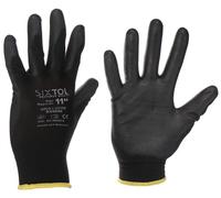 SIXTOL Work gloves made of polyester, partially dipped in polyurethane, GLOVE PE-PU 11, black, size 11, protective gloves, work safety