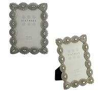 Sixtrees A TWINPACK of Antique Vintage and Shabby Chic Style silver metal photo frames with beads and crystals for a 6" x 4" (152 x 102mm) picture -Cecilia