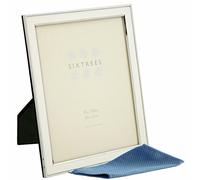 Sixtrees Abbey White 2-103-80 Polished Silver photo frame with lacquered gloss white metal insert for a 10 x 8 inch photo. Complete with our microfibre polishing cloth.