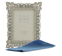 Sixtrees Adelaide 2-501-23 Antique Vintage and Shabby Chic silver metal 2.5 x 3.5 inch photo frame with beads and crystals. Complete with microfibre polishing cloth