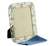 Sixtrees Alice Antique Vintage Shabby Chic Style silver metal photo frames with beads and crystals for a 7" x 5" picture - Includes our microfibre polishing cloth.