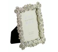 Sixtrees Antique Vintage and Shabby Chic Style silver metal 3.5 x 2.5 inch photo frame with beads and crystals (64 x 89mm) picture - Matilda