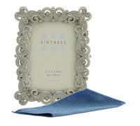 Sixtrees Antique Vintage and Shabby Chic Style silver metal photo frame with beads and crystals for a 3.5" x 2.5" (64 x 89mm) picture - Matilda Complete with Microfibre cleaning cloth.