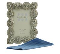 Sixtrees Antique Vintage and Shabby Chic Style Silver Metal Photo Frames with Pearls and Crystals in 10 Styles for 3.5 x 2.5 Inch (64 x 89 mm) Photos 3.5 x 2.5 Cecilia