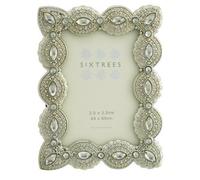Sixtrees Cecilia 2-511-23 Antique Vintage and Shabby Chic Style silver metal 3.5 x 2.5 inch photo frame with beads and crystals. (64 x 89mm) picture.