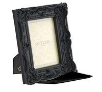 Sixtrees Chelsea 5-253-46 Ornate Vintage Swept Shabby Chic Black 6x4 inch Photo frame - with Microfibre glass cleaning cloth.