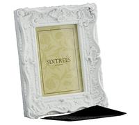 Sixtrees Chelsea 5-254-46 Ornate Vintage Swept Shabby Chic White 6x4 inch Photo frame - with Microfibre glass cleaning cloth.