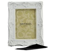 Sixtrees Chelsea 5-254-57 Ornate Vintage Swept Shabby Chic White 7x5 inch Photo frame - with Microfibre glass cleaning cloth.