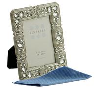 Sixtrees Maud Antique Vintage and Shabby Chic Style silver metal photo frame with beads and crystals for a 3.5" x 2.5" (64 x 89mm) picture. Complete with our microfibre polishing cloth.