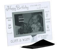 Sixtrees Moments Happy Birthday 6x4 inch Bevelled Glass and Mirror Photo Frame, Silver
