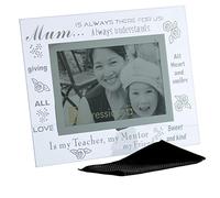 Sixtrees Moments MUM Bevelled Glass and Mirror 6x4 inch Photo Frame. Complete with microfibre glass cleaning cloth., Silver