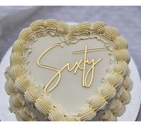 Sixty Acrylic Cake Topper - 60th Birthday Script Number Decoration for Milestone Party Celebration Cake, Elegant Modern Laser Cut Design (Gold Mirror Acryl)