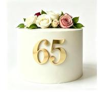 Sixty Five Cake Topper - Acrylic Gold Number 65 Cake Decoration - Happy 65th Birthday Anniversary Cheers to 65 Years Party Cake Charm Decor Supplies, 6.0x4.7 inches