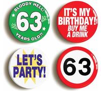 Sixty Third 63rd Birthday Funny Button Badge Gift Set (Each Badge is 2inch/50mm diameter)