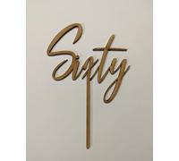 "Sixty" Wooden Laser Cut 60th Birthday Cake Topper, size18cm x 12 cm, Unpainted sixty topper blank for craft decoration 3mm thick mdf