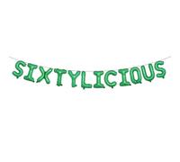 Sixtylicious Multicolor Glitter Balloon Banner - Funny 60th Birthday and Anniversary Decorations for Men and Women - Party Supplies and Gifts (SIXTYLICIOUS Green)