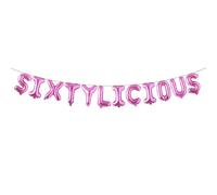 Sixtylicious Multicolor Glitter Balloon Banner - Funny 60th Birthday and Anniversary Decorations for Men and Women - Party Supplies and Gifts (SIXTYLICIOUS Rose Red)