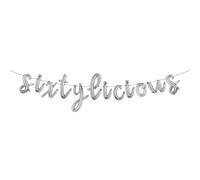 Sixtylicious Multicolor Glitter Balloon Banner - Funny 60th Birthday and Anniversary Decorations for Men and Women - Party Supplies and Gifts (L SIXTYLICIOUS Silver)