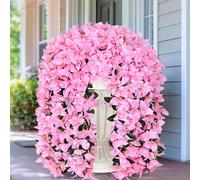 Siyaluens 4 Pcs UV Resistant Artificial Flowers for Outdoors, Realistic Faux Silk Bougainvillea Flowers, Fake Hanging Plants for Porch Patio Balcony Decoration (Pink)
