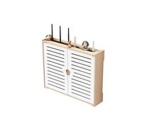 SIYAN 2-Tier WLAN Router Wooden Hiding Box - Decorative Wall Mounted Storage Shelf for Power Strips & Cable Management - Stylish Media Organiser Solution (47 x 10 x 38 cm)