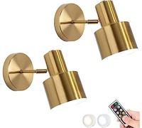 SIYANE 2 Set Battery Operated Wall Sconce Metal Antique Gold Wireless Wall Light with Remote Dimmable LED Night Light Wall Decor Cordless Wall Mounted Lamp for Bedside Bedroom Living Room