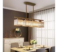 SIYANE 3-Light Long Linear Crystal Gold Chandeliers for Dining Room Square Black Crystal Hanging Pendant Light Cluster Rectangular Ceiling Chandelier for Kitchen Island Living Room Bar Cafe