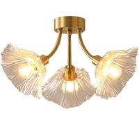 SIYANE 3 Light Vintage Copper Glass Ceiling Light Lotus Flower Close To Ceiling Light Fixtures Brass Sputnik Chandelier Mid Century Modern Lighting For Bedroom Living Room Dining Room Farmhouse