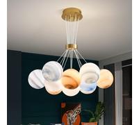 SIYANE 7 Light Modern Cluster Glass Bubble Chandelier Dining Room 13 Light Earth Planet Pendant Light Fixture Gold Large Kids Hanging Ceiling Light For Bedroom Living Room Kitchen Island