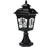 SIYANE Black Post Cap Solar Lights Outdoor Waterproof Pillar Top Lantern Hexagon Base Outside Pier Mount Light Water Glass Exterior Pole Column Lamp for Patio Backyard Garden Yard Garage