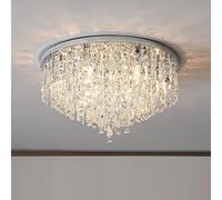 SIYANE Large Crystal Chandelier LED Ceiling Light for Living Room Gold Round Raindrop Crystal Ceiling Light Dimmable Flush Ceiling Light Chrome Bathroom Lighting Fixture for Bedroom Hall Kitchen