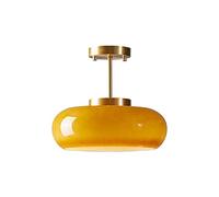 SIYANE Large Hallway Light Fixtures Ceiling Chandelier Mid Century Modern Orange Glass Semi Flush Mount Ceiling Light Dome Shade Nordic Gold Lamp for Bedroom Dining Room Kitchen Entry Foyer