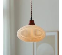 SIYANE Ribbed Milk Glass Pendant Light Nordic Modern Mid Century Chandelier Rustic White Frosted Glass Farmhouse Ceiling Hanging Lamp for Kitchen Island Sink Dining Room Bedroom Restaurant