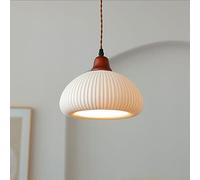 SIYANE Ribbed Milk Glass Pendant Light Nordic Modern Mid Century Chandelier Rustic White Frosted Glass Farmhouse Ceiling Hanging Lamp for Kitchen Island Sink Dining Room Bedroom Restaurant