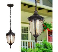 SIYANE Rustic Outdoor Pendant Lights for Porch Black Painted Gold Farmhouse Exterior Hanging Lantern with Water Glass Large Waterproof Outdoor Chandelier for Patio Garden Front Door Entrance