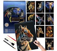 SiYear Scratch Art Book for Adults-Colorful Animal Series Scratch Paper|Scratch Painting Paper Craft Kit|Creative Foil Engraving Scratch Art|Handmade Creative Gifts(Animal /10PACK)