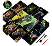 SiYear Scratch Art for Adults-Glow in The Dark Scratch Painting Craft Kit |Foil Engraving Art Set|Stress Relief Gift for Craft Lovers|Creative Scratch Art Home Decor(Animal Series-A5)