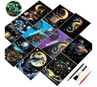 SiYear Scratch Art for Adults-Glow in The Dark Scratch Painting Craft Kit |Foil Engraving Art Set|Stress Relief Gift for Craft Lovers|Creative Scratch Art Home Decor(Castle+Ocean-8PACK-A5)