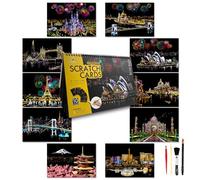 SiYear Scratch Art Painting Paper Set for Adults & Kids,Landmark Building City Series Night Scene,Scratchboard Creative Gift DIY Foil Engraving Crafts with 4 Tools (City-A4-10Pack)