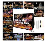 SiYear Scratch Art Painting Paper Set for Adults & Kids,Landmark Building City Series Night Scene,Scratchboard Creative Gift DIY Foil Engraving Crafts with 4 Tools (A4-12Pack-City Series)