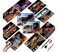 SiYear Scratch Art Painting Paper Set for Adults & Kids,Landmark Building City Series Night Scene,Scratchboard Creative Gift DIY Foil Engraving Crafts with 4 Tools (Europe -8Pack)