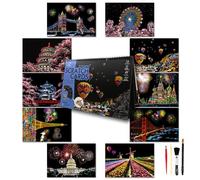 SiYear Scratch Art Painting Paper Set for Adults,Landmark Building City Series Night Scene,Scratchboard Creative Gift DIY Foil Engraving Crafts with 4 Tools (City Series-A4-10Pack)