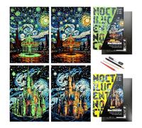 SiYear Scratch Paper Art,Scratch Painting World Famous City DIY Night View Scratchboard for Adults with 4 Tools,Size 11.2''x16'' (Castle + Amusement Park)