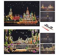 SiYear Scratch Paper Rainbow Painting Sketch, City Series Night Scene,Scratch Painting Creative Gift,Scratchboard for Adult and Kids with 4 Tools'' (Russia and Venice