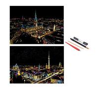 SiYear Scratch Paper Rainbow Painting Sketch, City Series Night Scene,Scratch Painting Creative Gift,Scratchboard for Adult with 4 Tools