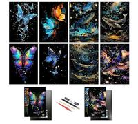 SiYear Scratch Paper Rainbow Painting Sketch, City Series Night Scene,Scratch Painting Creative Gift,Scratchboard for Adult and Kids with 4 Tools(Butterfly + Whale)