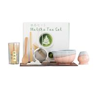 Siyecioa 8 Pcs Matcha Set, Natural Bamboo Matcha Whisk, Matcha Bowl, Bamboo Scoop, Strainer, Tea Towel, Whisk Holder, Complete Matcha Kit for Making Latte,Gift for Matcha Lovers(Pink)